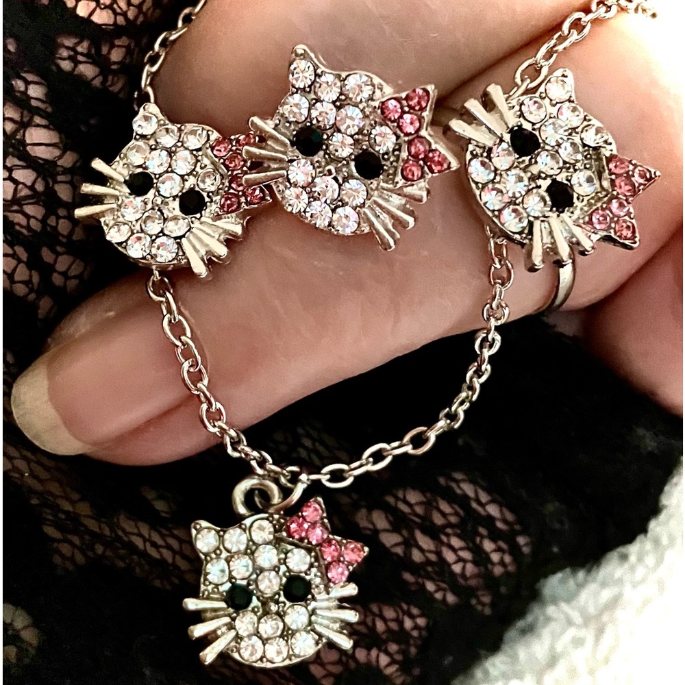 HELLO KITTY RING EARRINGS NECKLACE JEWELRY SET